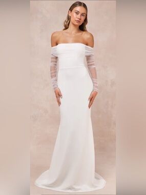 NWOT-Lulus wedding collection beloved mesh off shoulder dress